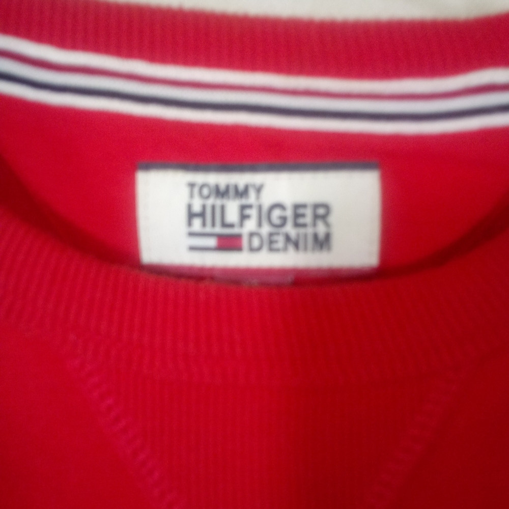 Tommy Hilfiger Mens Red L/S Spellout Sweater Pullover Crew Neck Sweatshirt XS - Picture 5 of 5